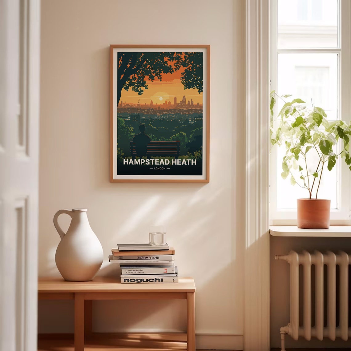 Hampstead Heath London Sunset Skyline Silhouette Bench Nature Poster - Image 4