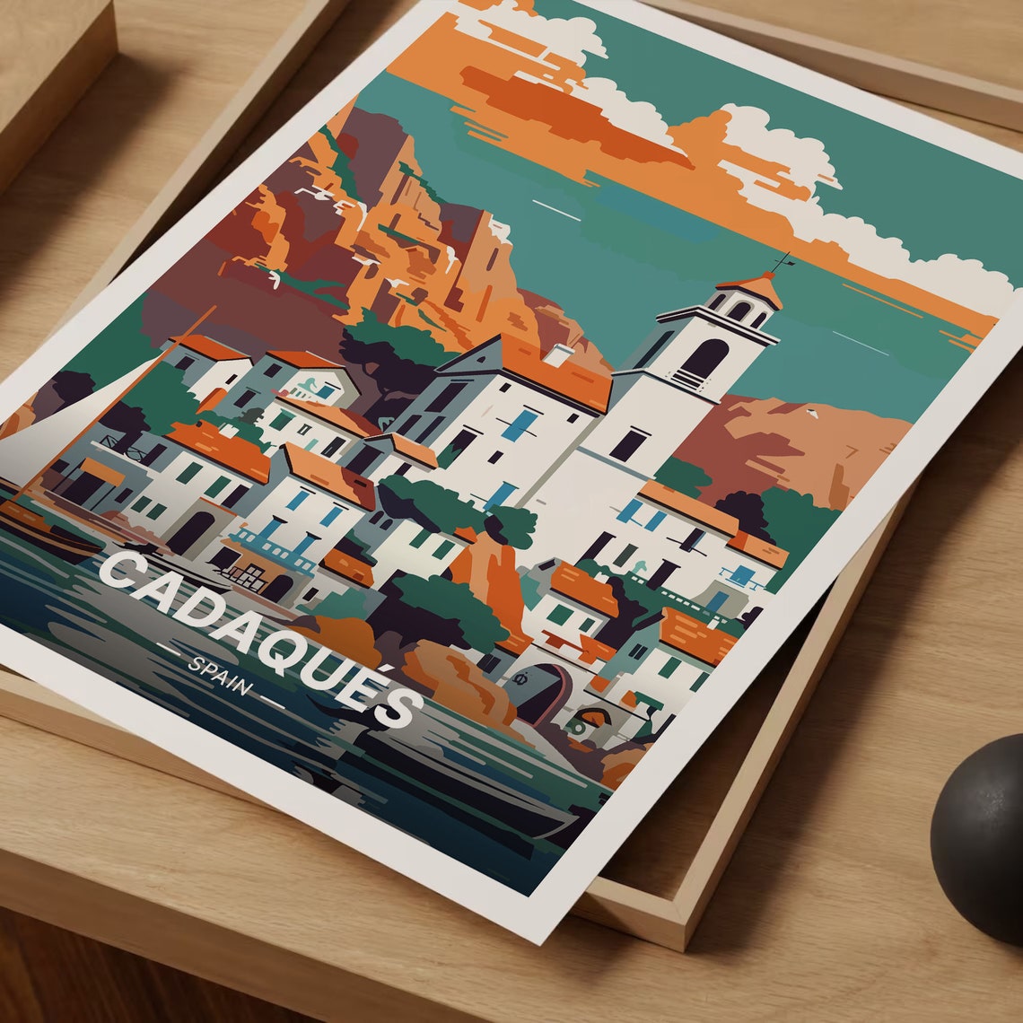 Cadaques Spain Whitewashed Town Church Cliffs Costa Brava Poster - Image 3