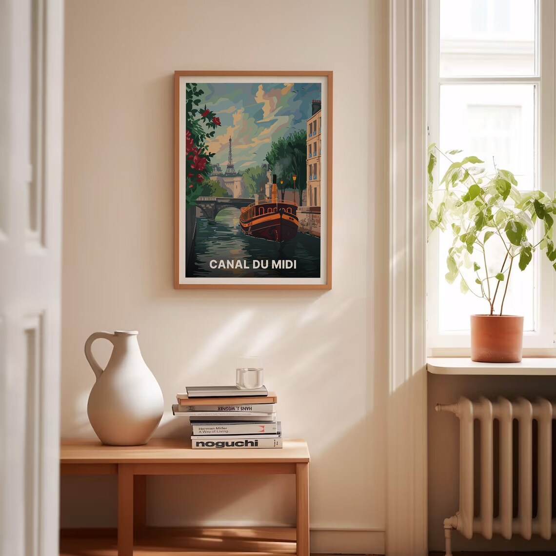 Canal du Midi France Canal Boat and Eiffel Tower Travel Poster - Image 4
