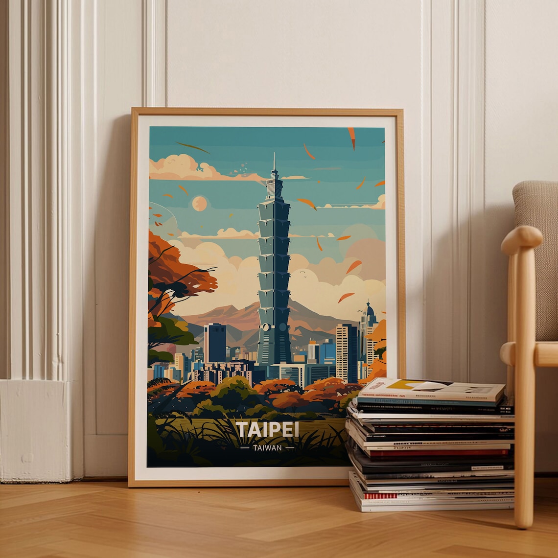 Taipei Cityscape Travel Poster, Taiwan Wall Decor