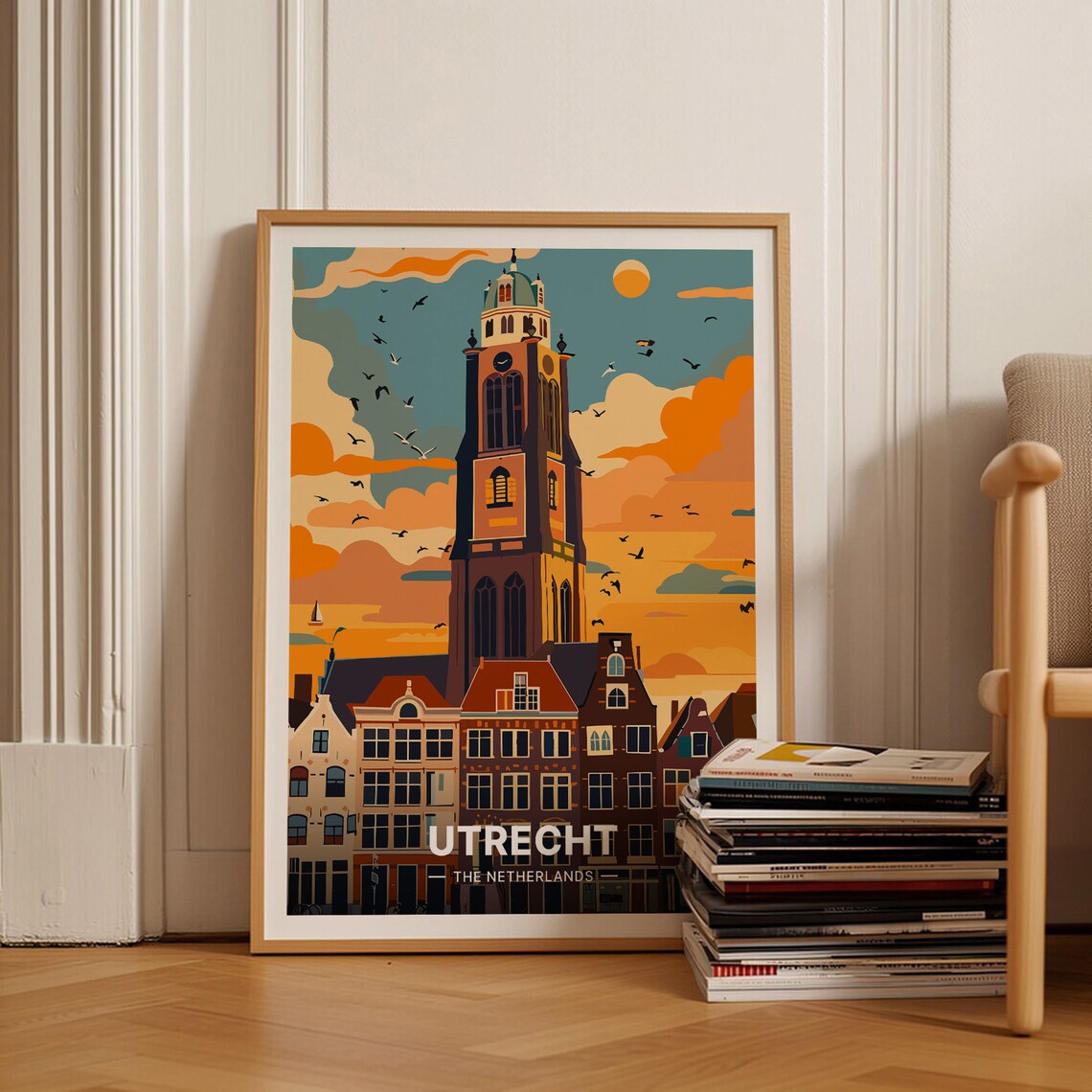 Utrecht Cityscape Travel Poster, Modern Wall Art