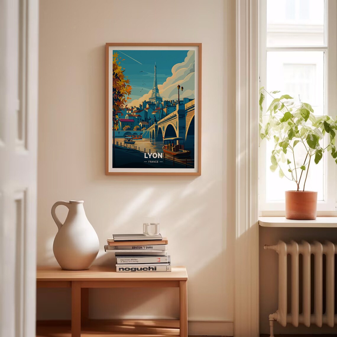 Lyon France River Bridge Boats Iron Tower Autumn Vintage Travel Poster - Image 4