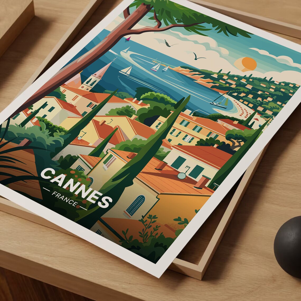 Cannes Mid-Century Modern Travel Poster, French Riviera - Image 3