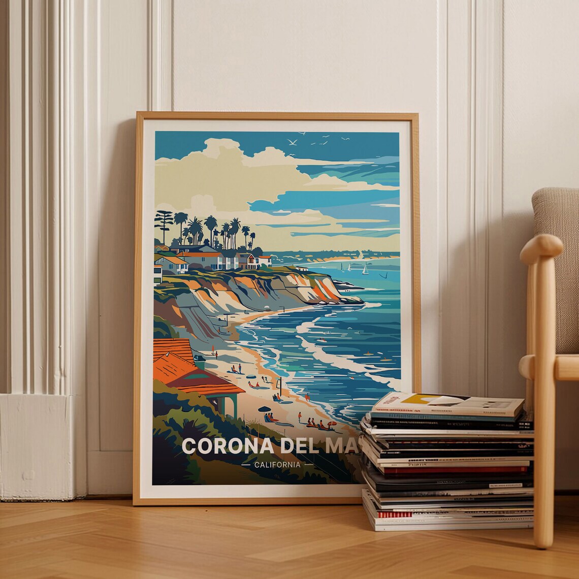 Corona Del Mar California Travel Poster, Coastal Scene