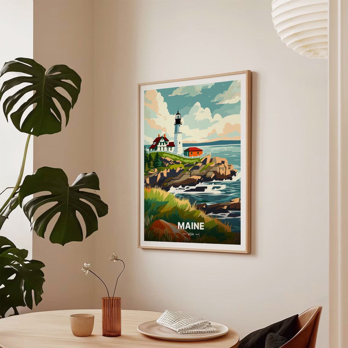 Maine Coastal Scenery Travel Poster, State Landmarks Decor - Image 2