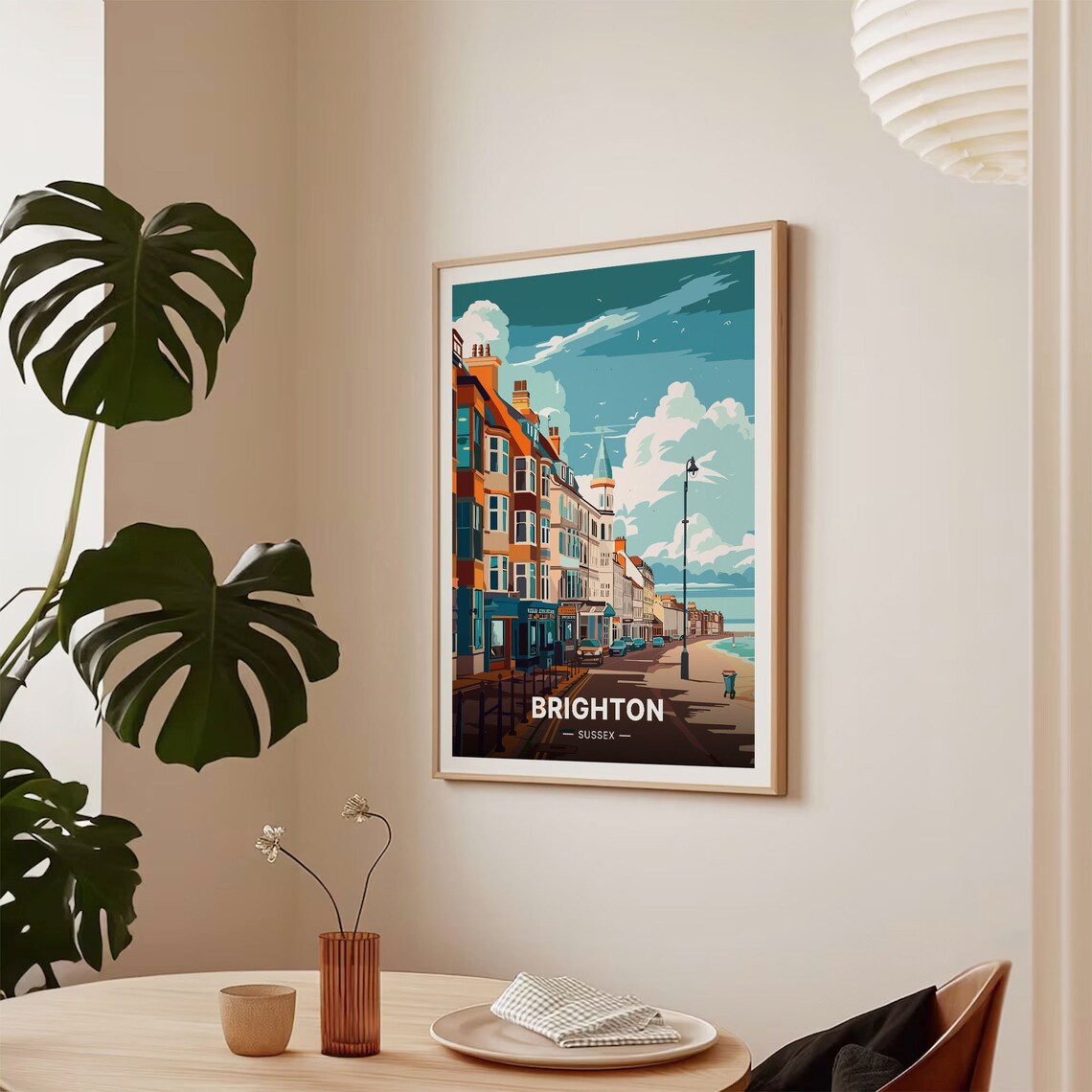 Brighton Sussex Travel Poster Seafront Terraces Golden Hour Street Art - Image 2