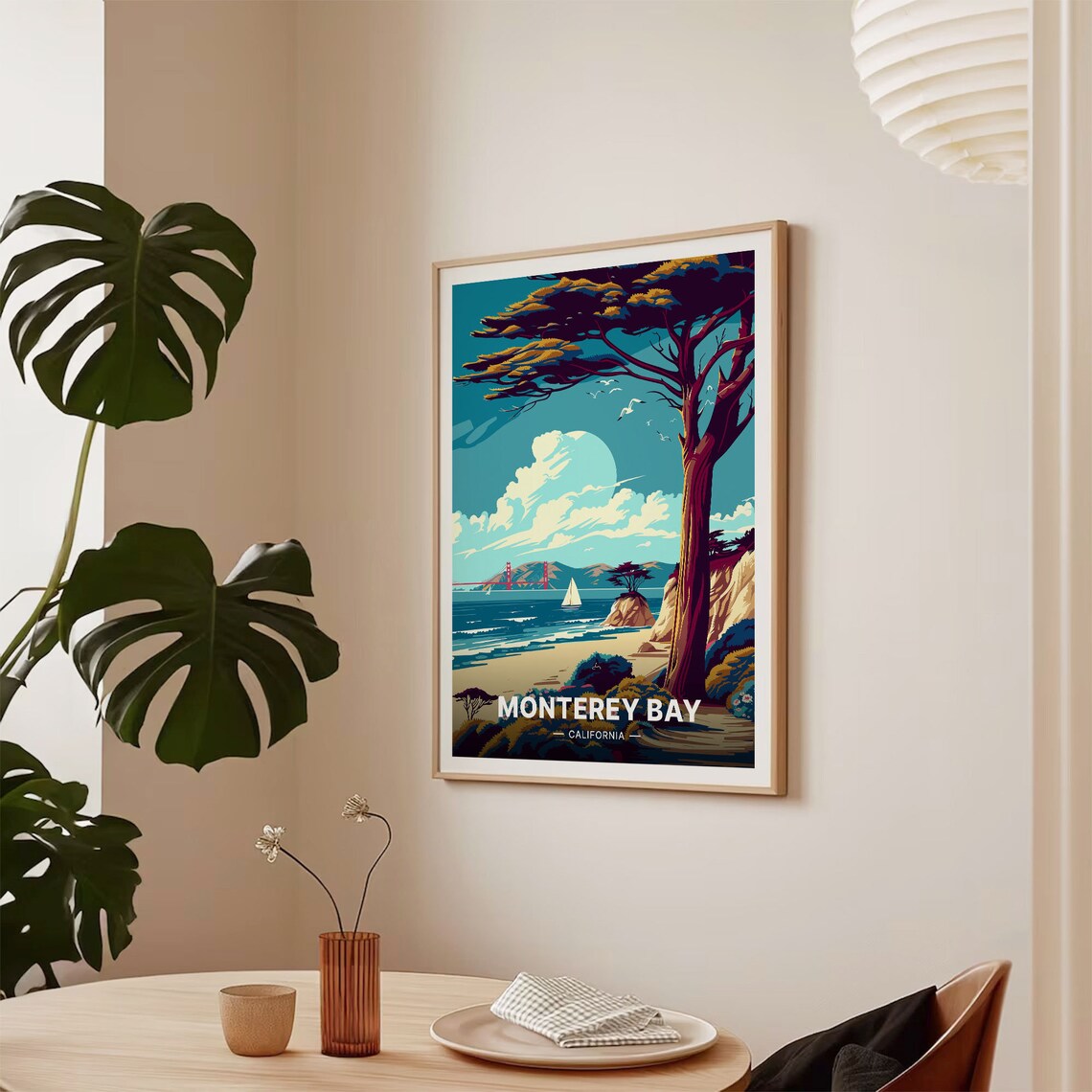 Monterey Bay California Cypress Coast Sailboat Sunset Travel Poster - Image 2