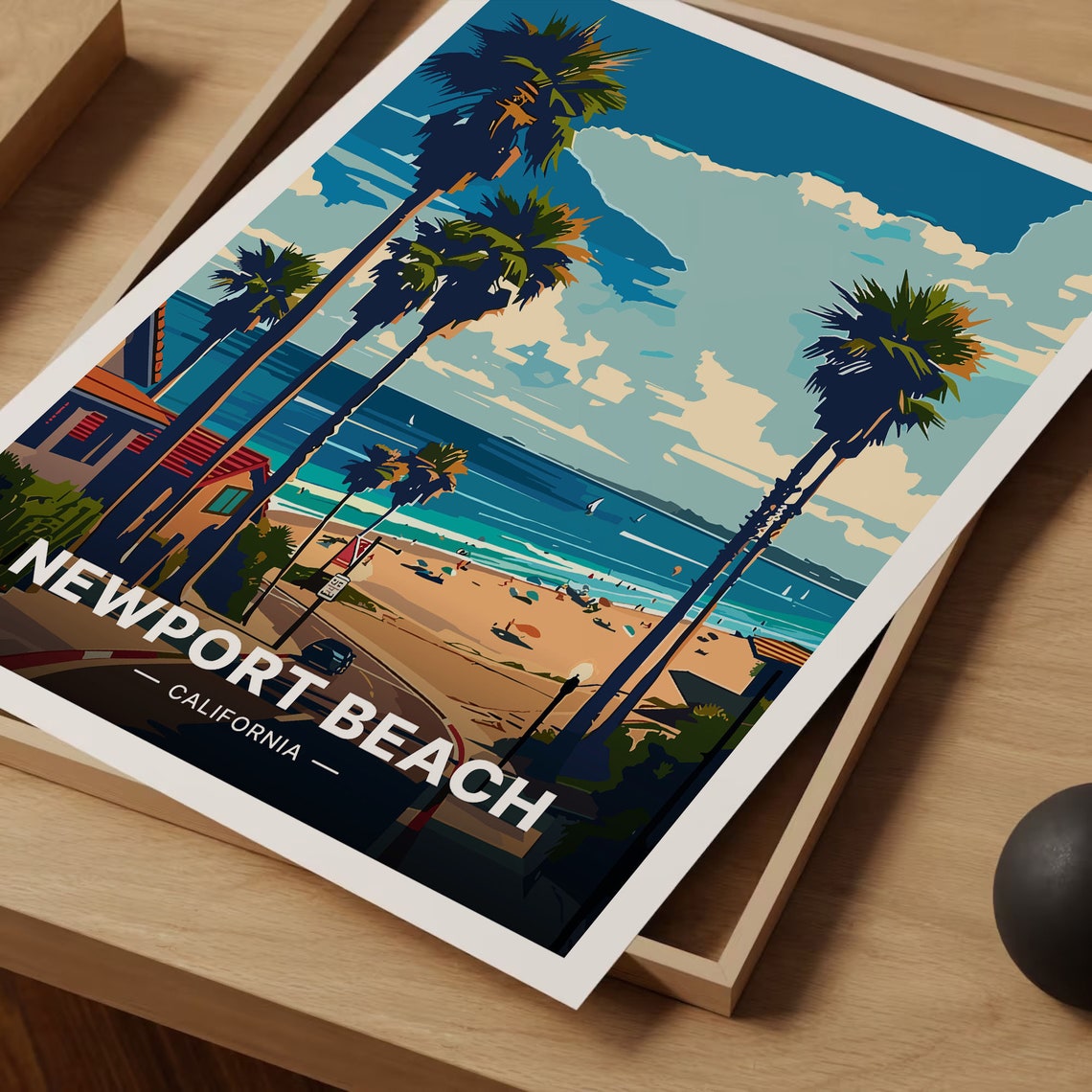 Newport Beach California Palm Trees Ocean Boulevard Vintage Poster - Image 3