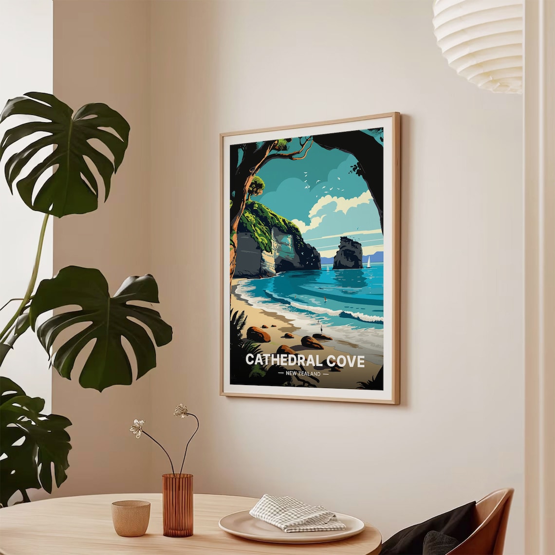 Cathedral Cove New Zealand Sea Arch Beach Coastal Travel Poster Art - Image 2