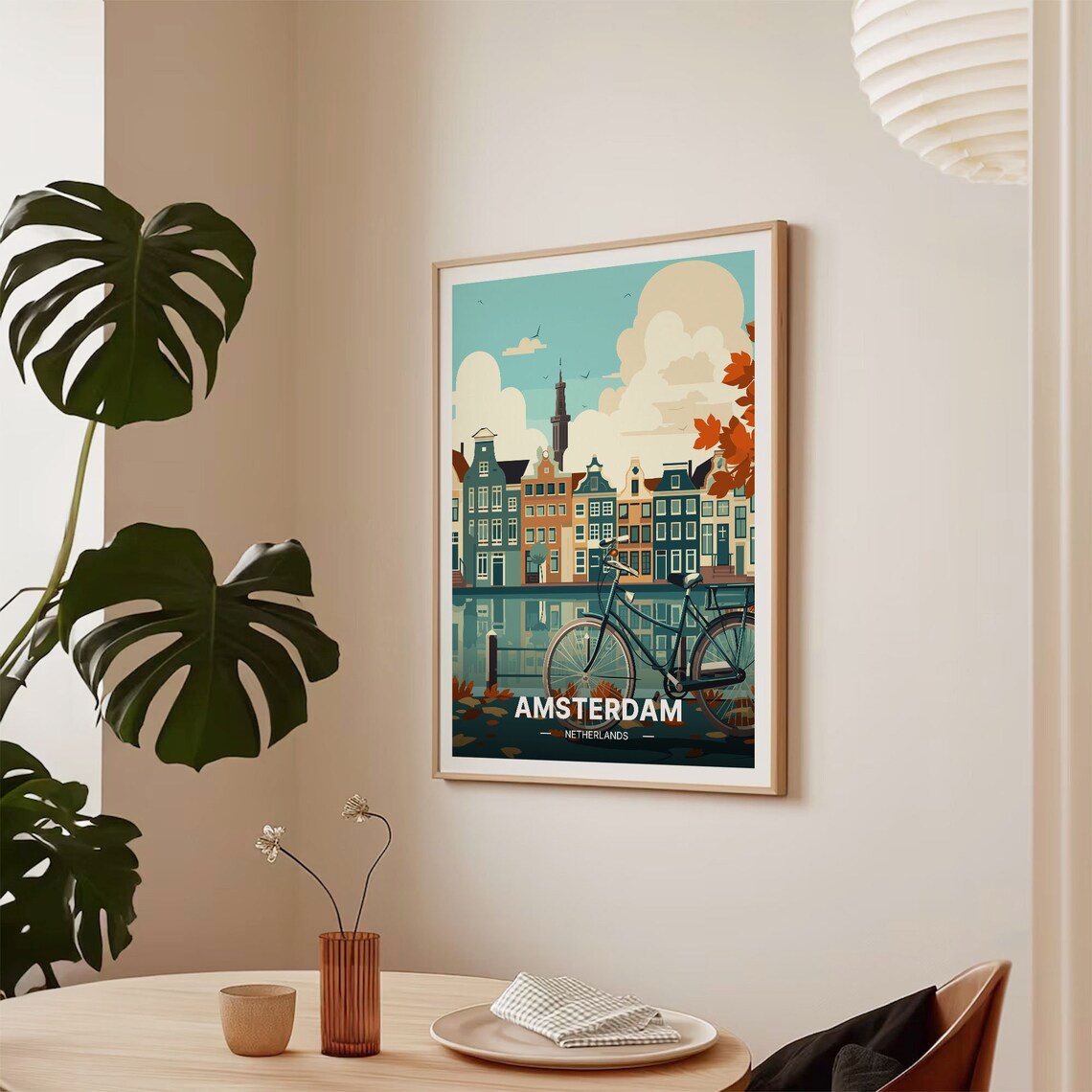 Amsterdam Netherlands Canal Houses Bicycle Vintage Travel Poster - Image 2