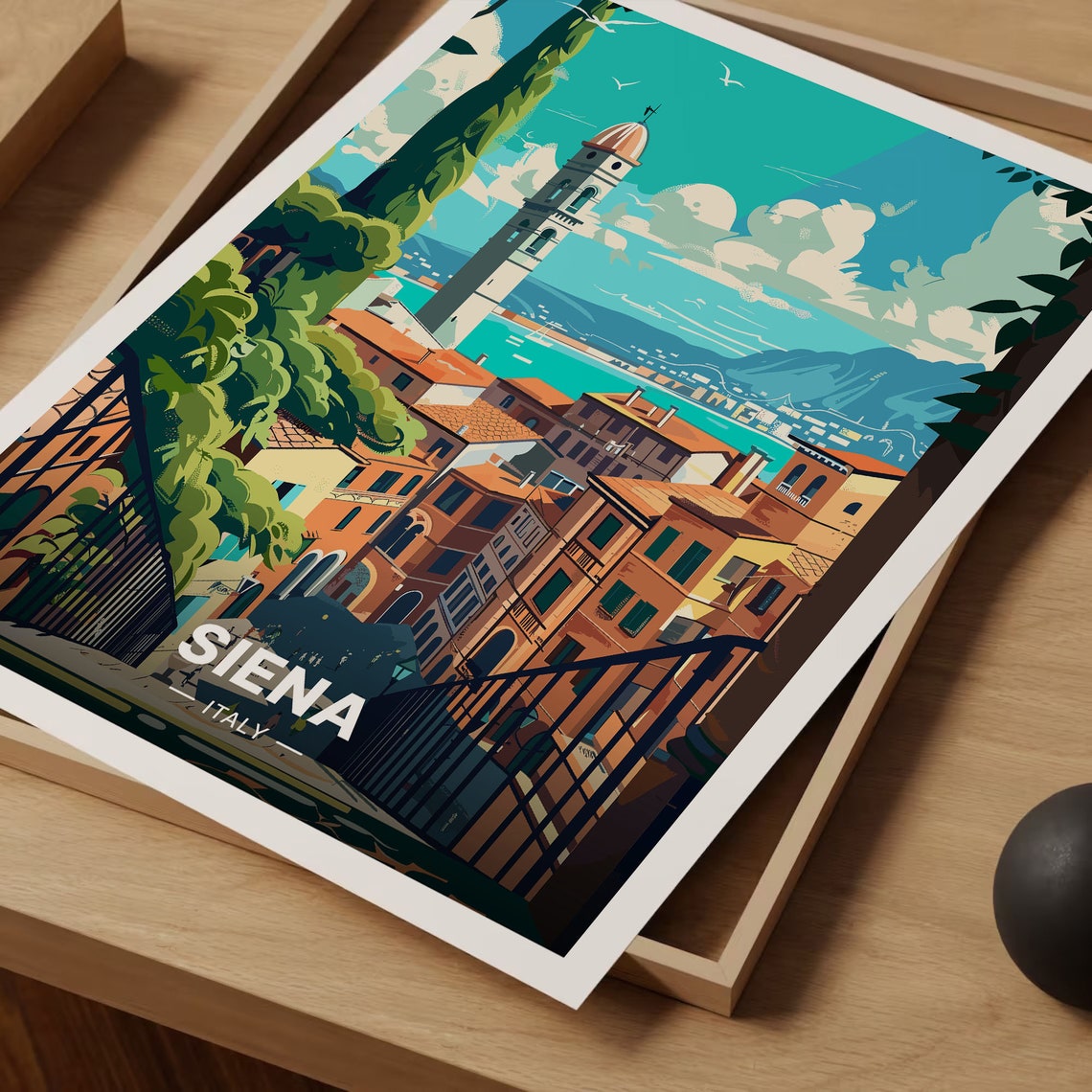 Siena Italy Bell Tower Old Town Steps Tuscan Rooftops Travel Poster - Image 3