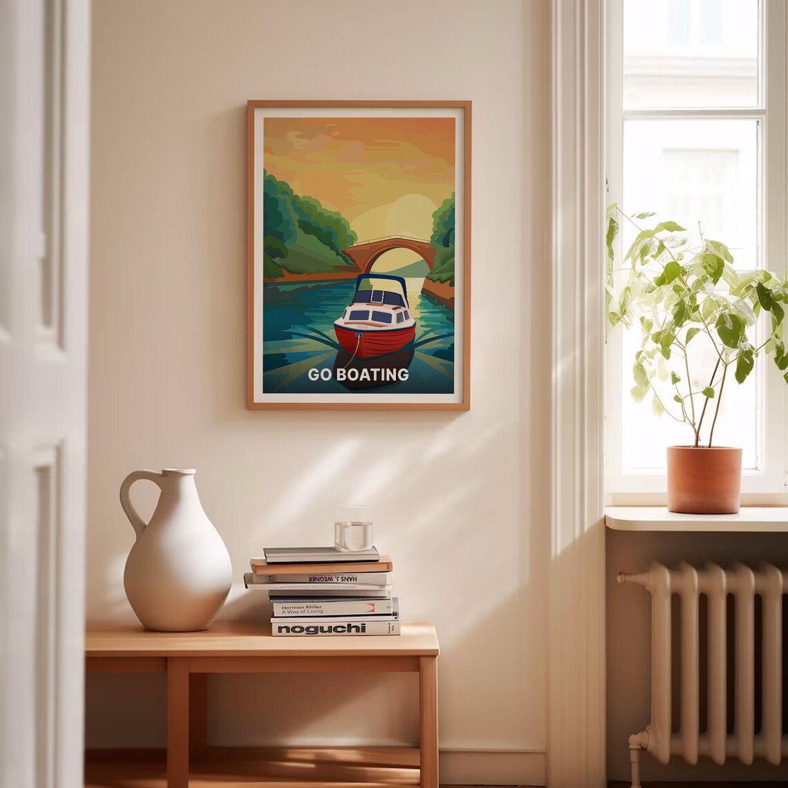 Go Boating Red Canal Boat Sunset Bridge Vintage Travel Poster - Image 4