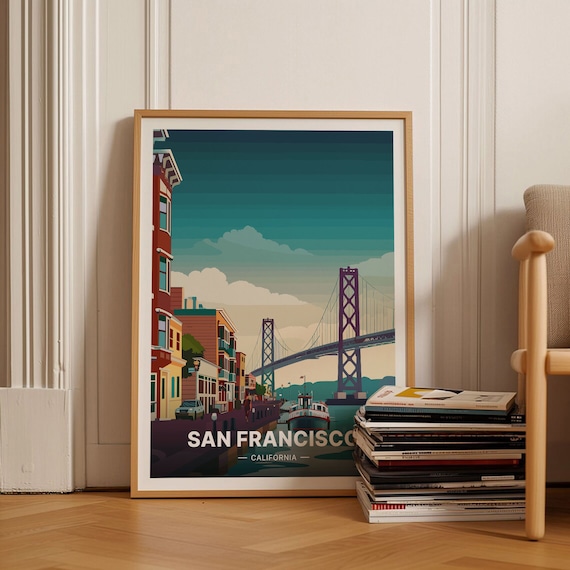 San Francisco California Bay Bridge Street Scene Travel Poster