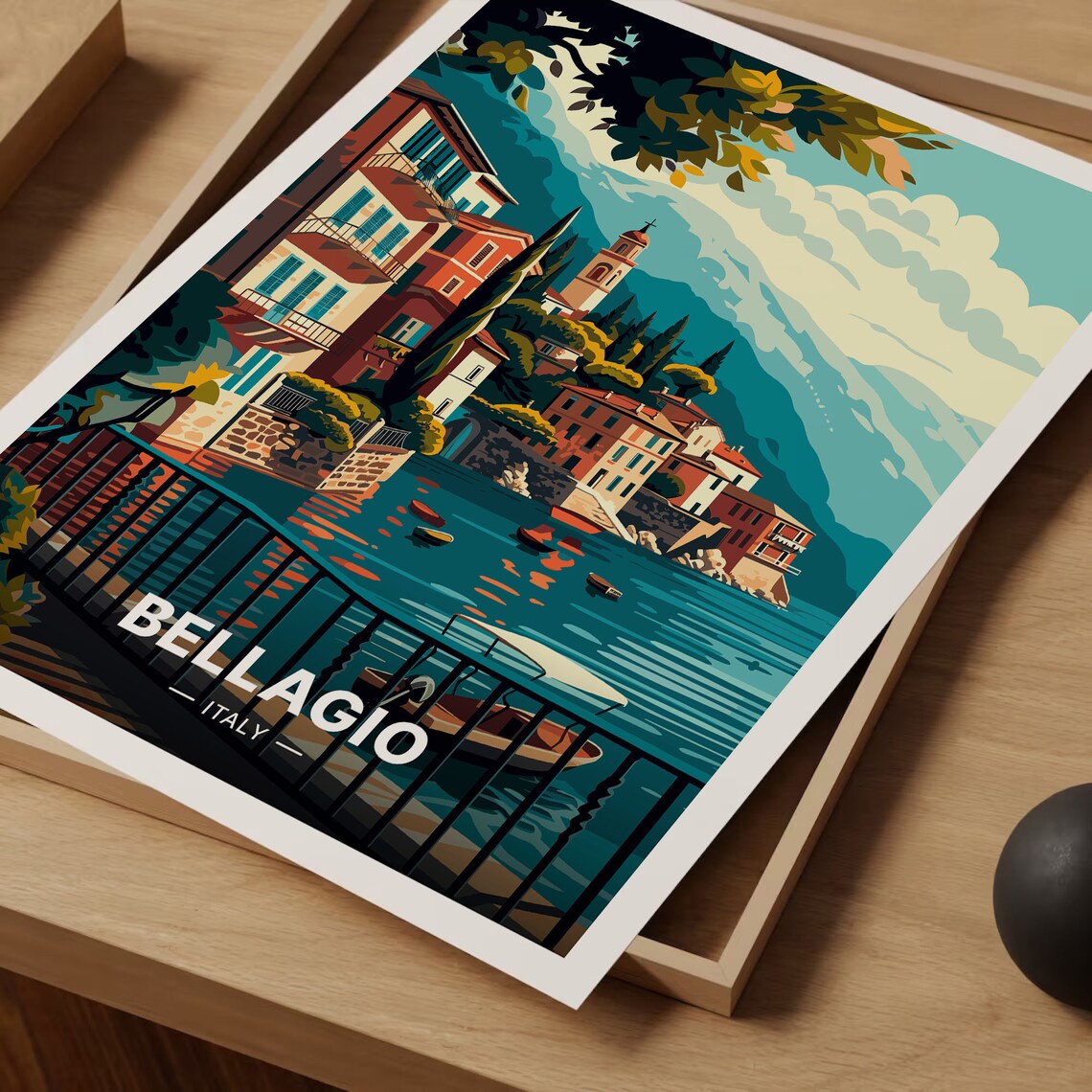 Bellagio Lake Como Italy Vintage Style Lakeside Town Travel Poster - Image 3