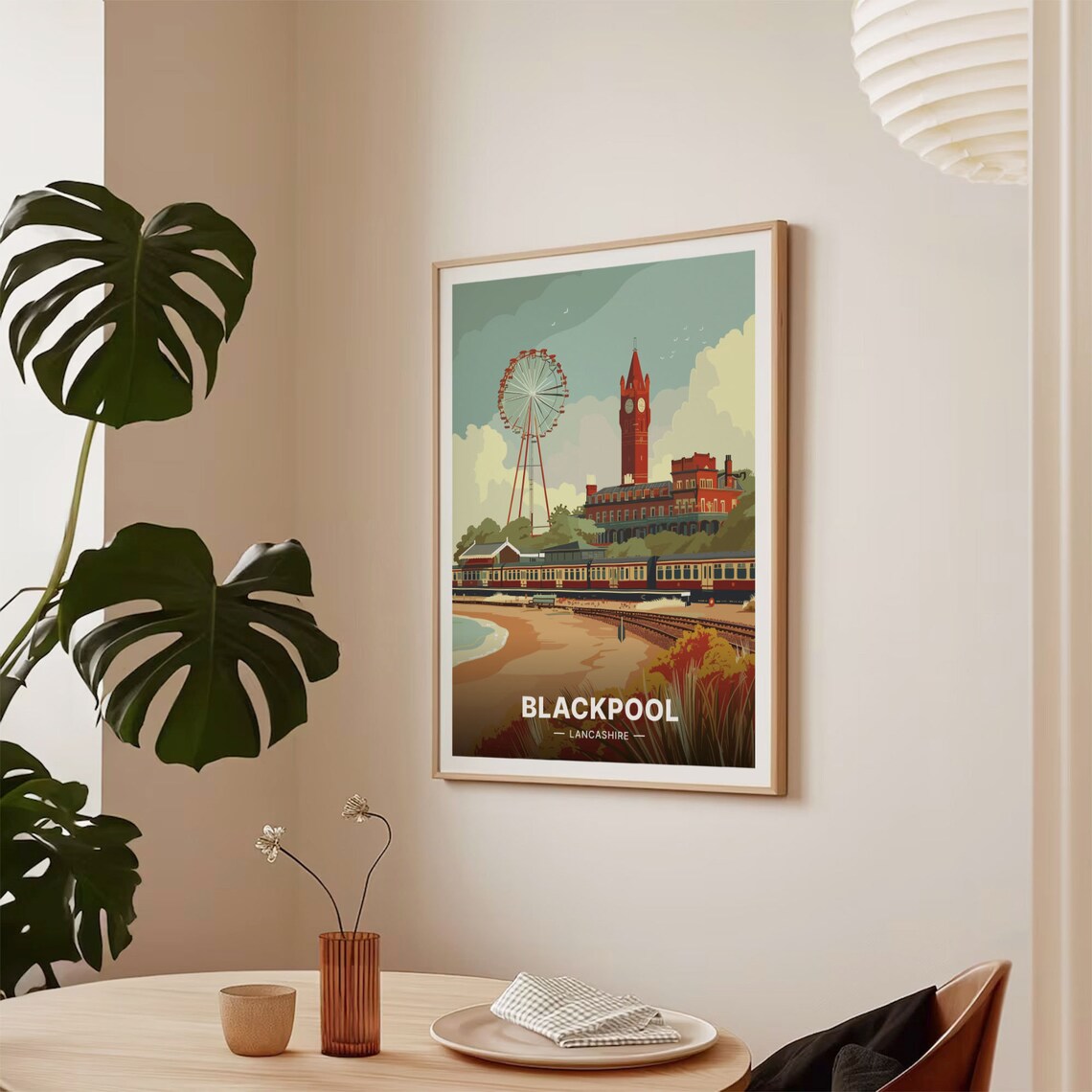 Blackpool Lancashire Seaside Ferris Wheel Vintage Travel Poster - Image 2
