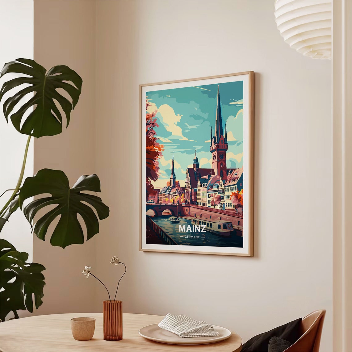 Mainz Germany Red Cathedral Tower Rhine River Bridge Travel Poster - Image 2