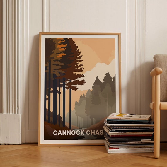 Cannock Chase Poster Aonb Staffordshire Art British Countryside Travel Hiking Adventure Retro Home Decor Unique Traveler Gift C20 1874