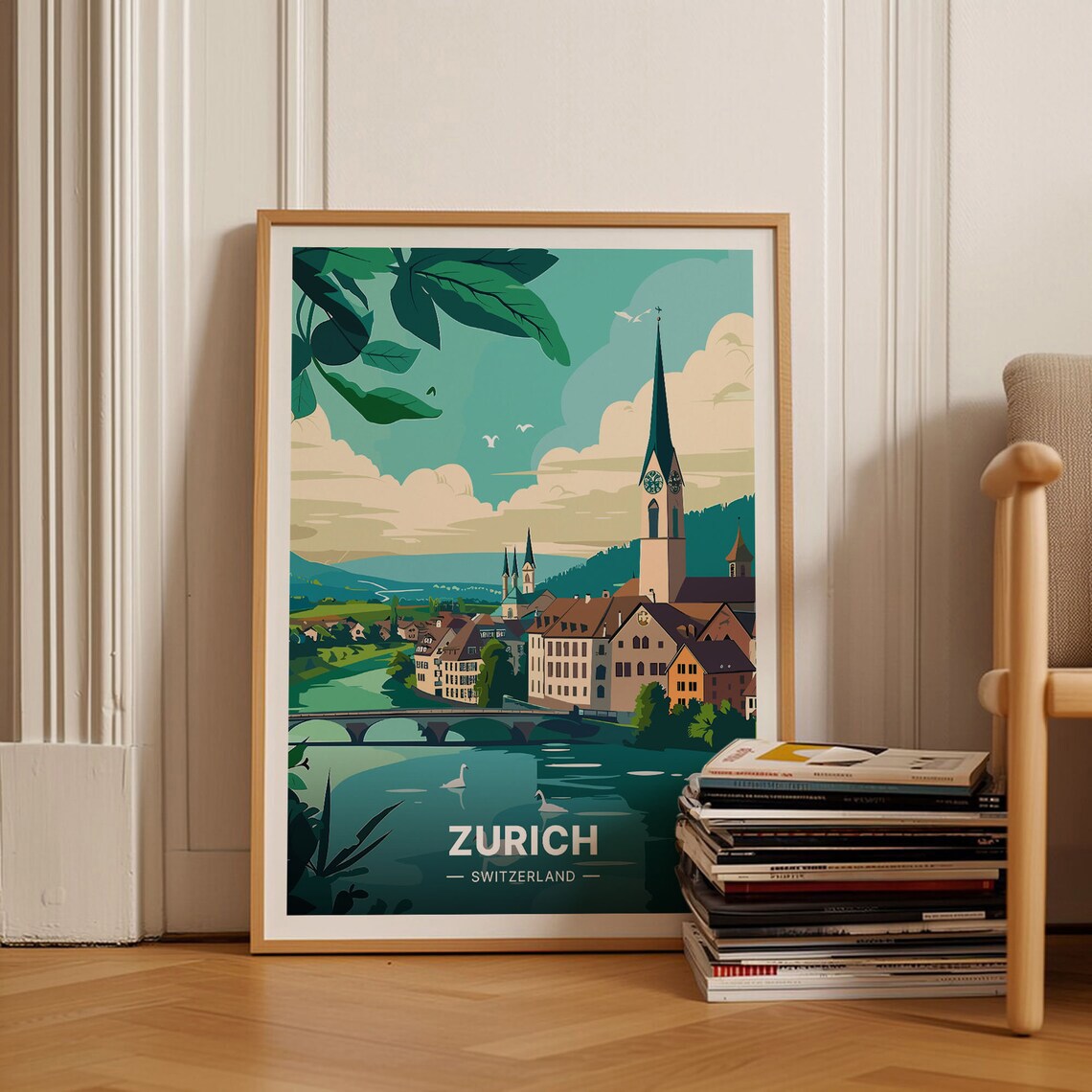 Zurich Cityscape Travel Poster, Switzerland Travel Poster