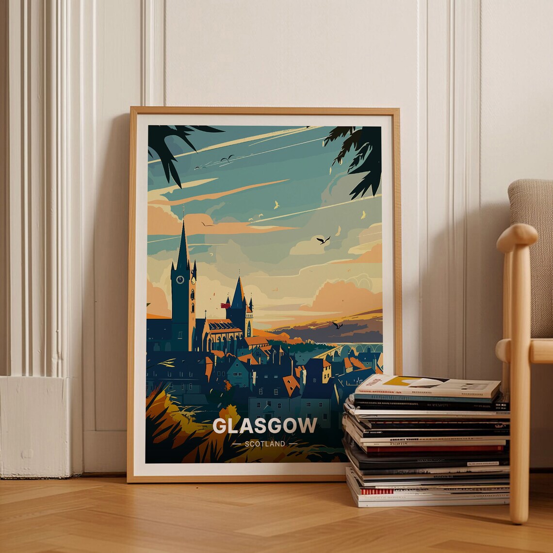 Glasgow Scotland Historic Cathedral Spires Sunset Cityscape Poster