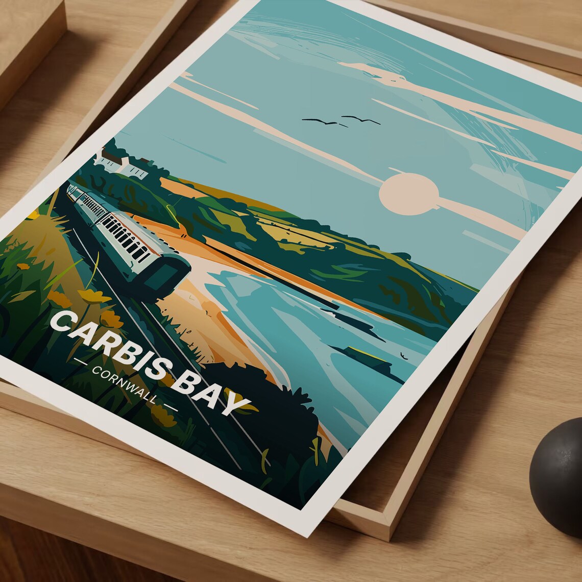 Carbis Bay Cornwall Vintage Travel Poster Coastal Railway Train Art - Image 3