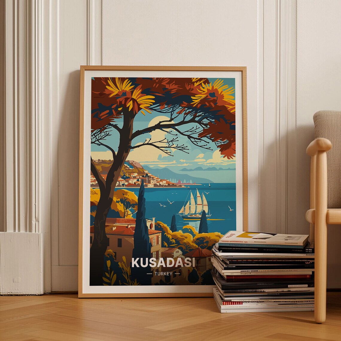 Kuadas Travel Poster, Turkey Cityscape Art
