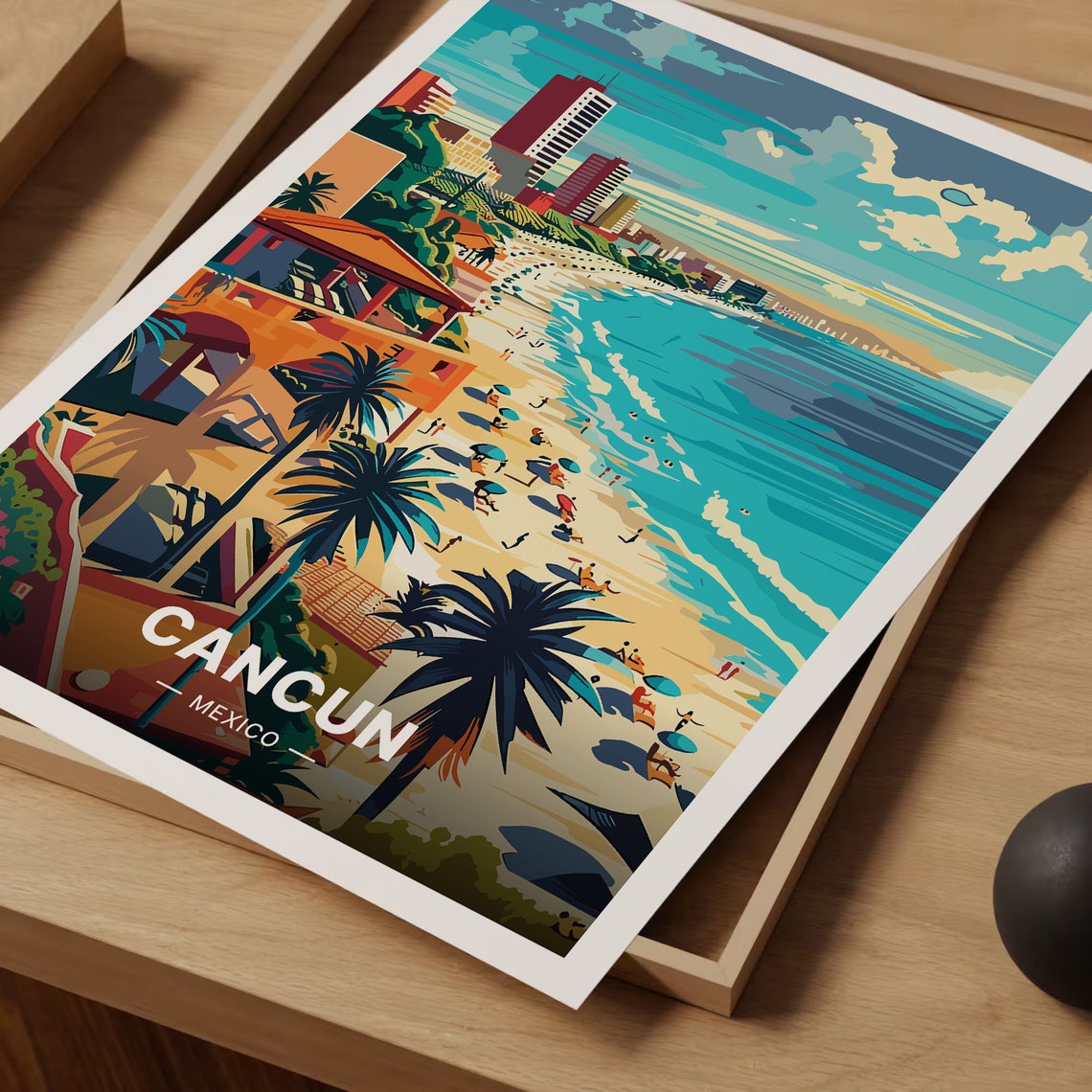 Cancun Mexico Caribbean Beach Cityscape Vintage Travel Poster - Image 3