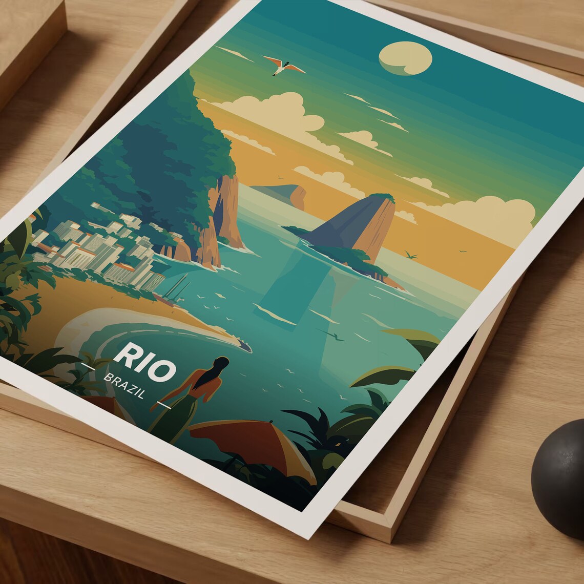 Rio Brazil Sugarloaf Mountain Beach Moon Vintage Travel Poster Art - Image 3