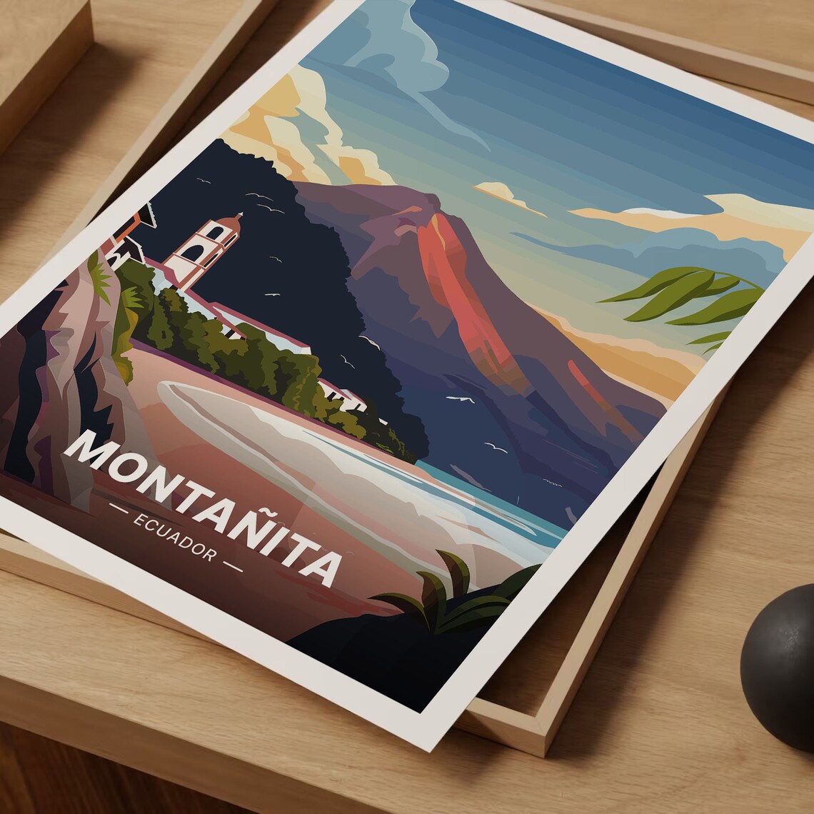 Montanita Ecuador Surf Town Beach Church Cliffside Travel Poster - Image 3