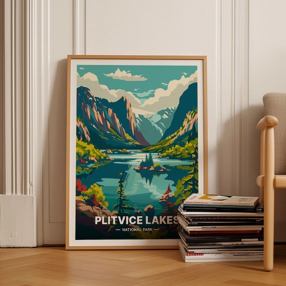 Plitvice Lakes National Park Poster Croatia Waterfall Valley Art