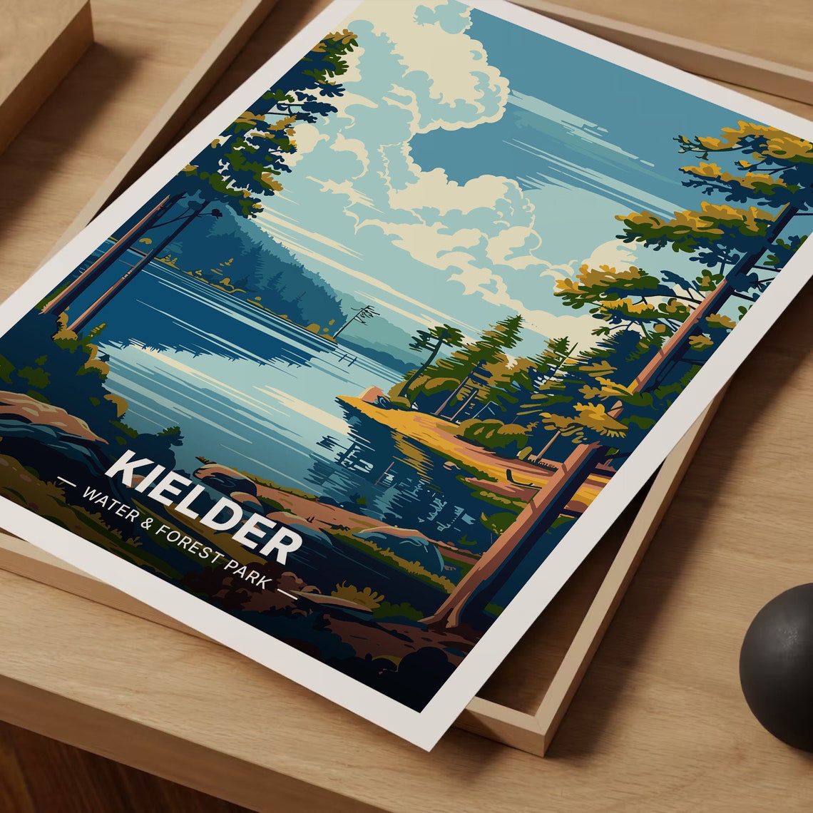 Kielder Water and Forest Park Calm Blue Lake Retro Travel Poster - Image 3