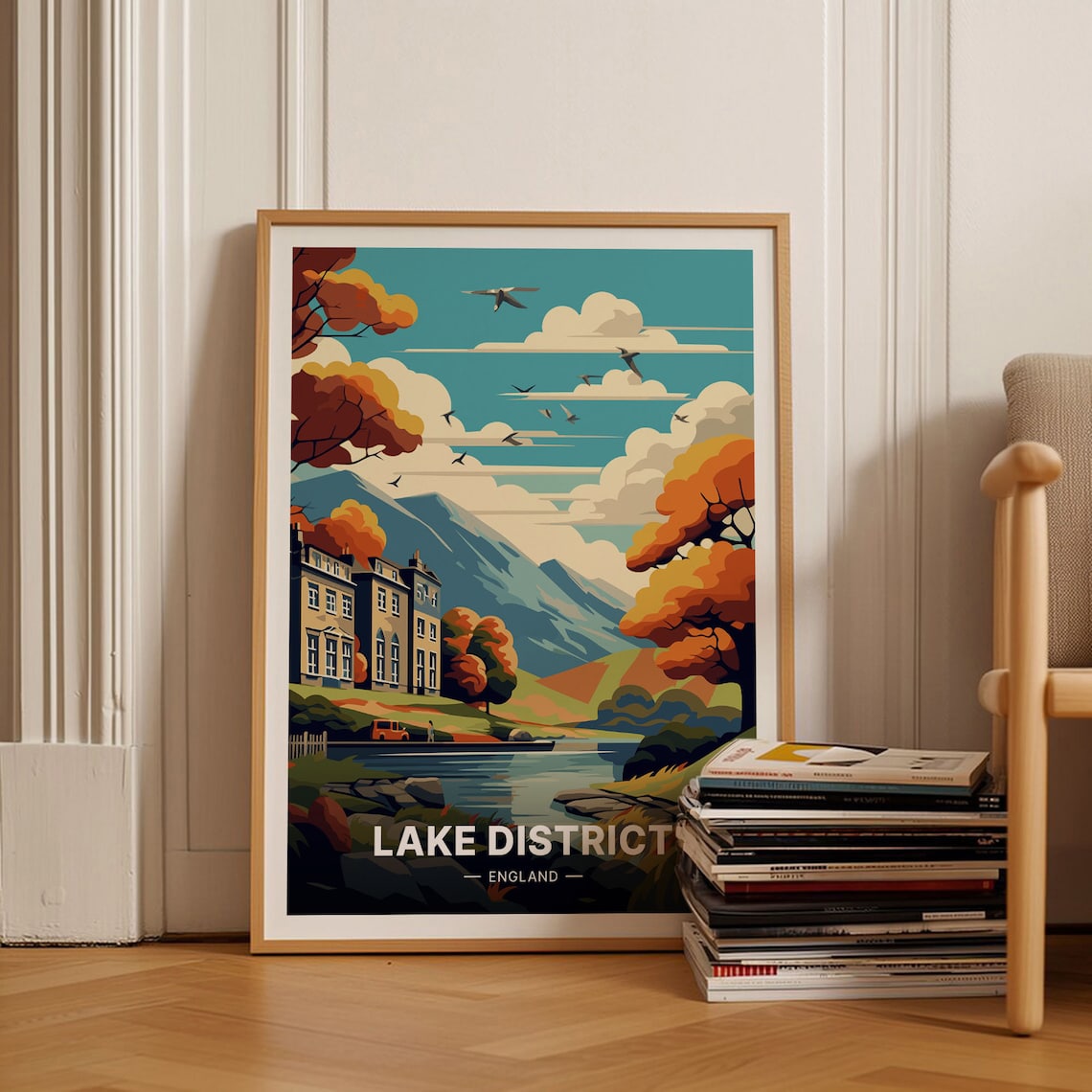 Lake District England Autumn Lakeside Manor Fells Travel Poster