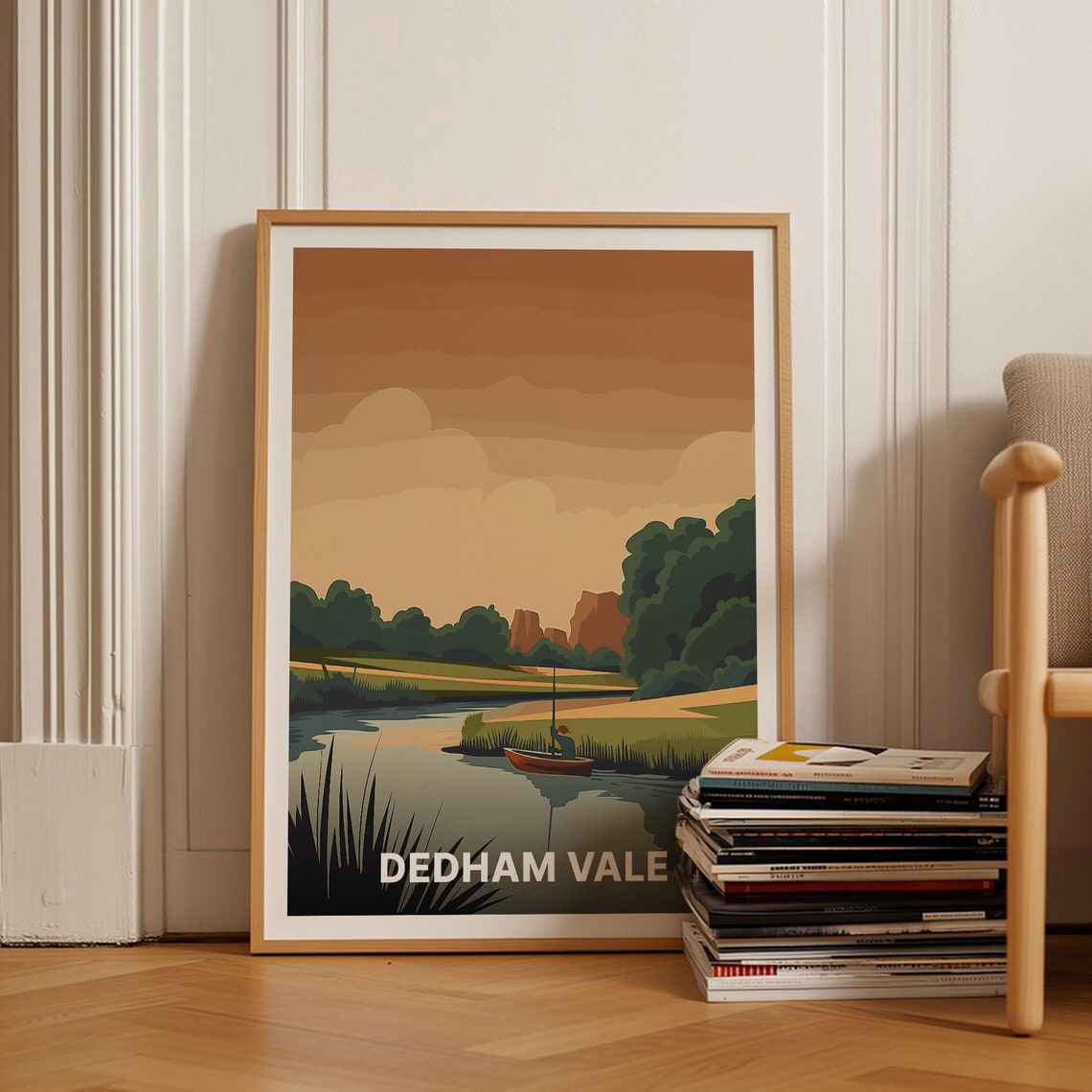 Dedham Vale England River Stour Rowboat Sunset Travel Poster