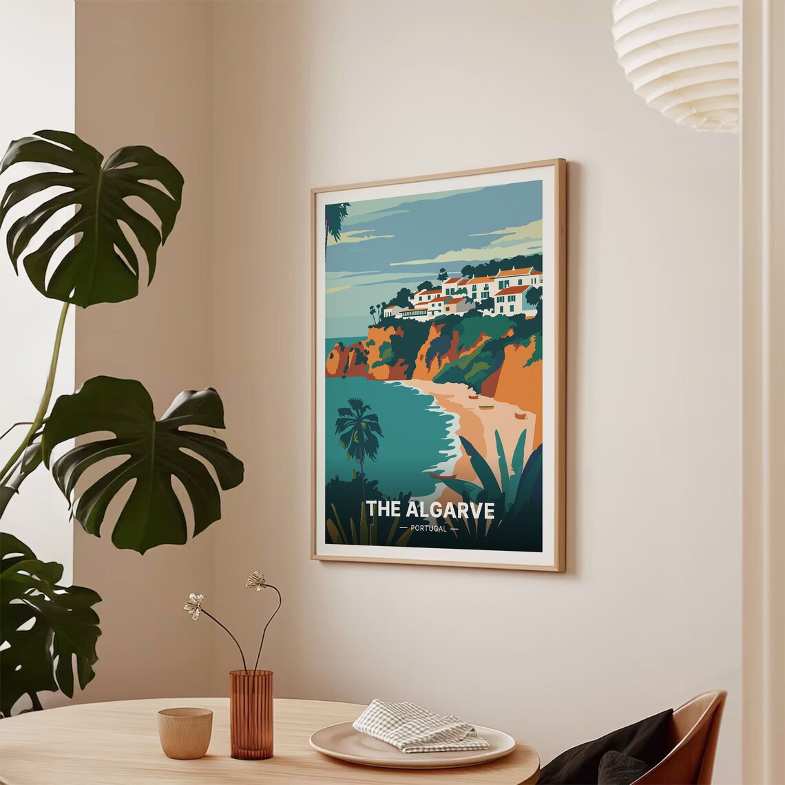 The Algarve Portugal Travel Poster Beach Cliffs Village Palm Coast Art - Image 2