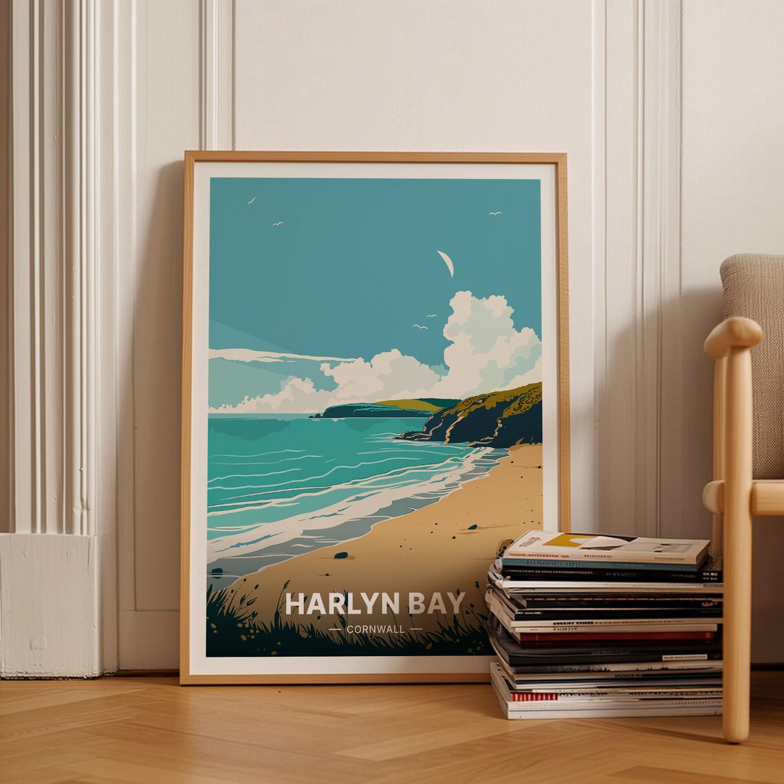 Harlyn Bay Cornwall Sandy Beach Clifftop Coastline Vintage Poster