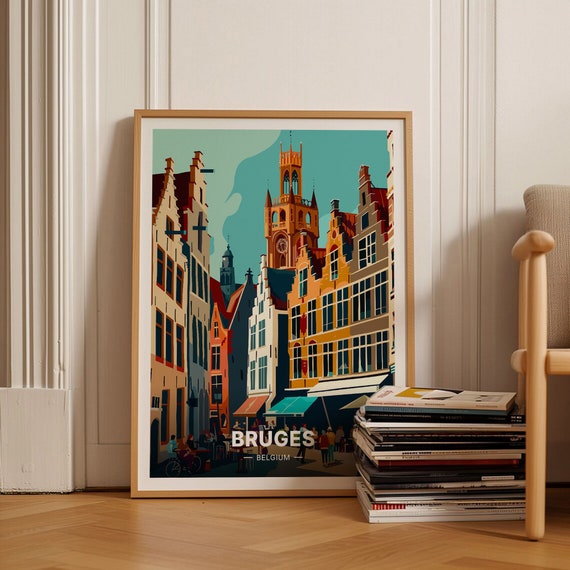 Bruges Travel Poster Belgium Cityscape Art Wanderlust Wall Decor Travel Themed Gift European Landmarks C20 626