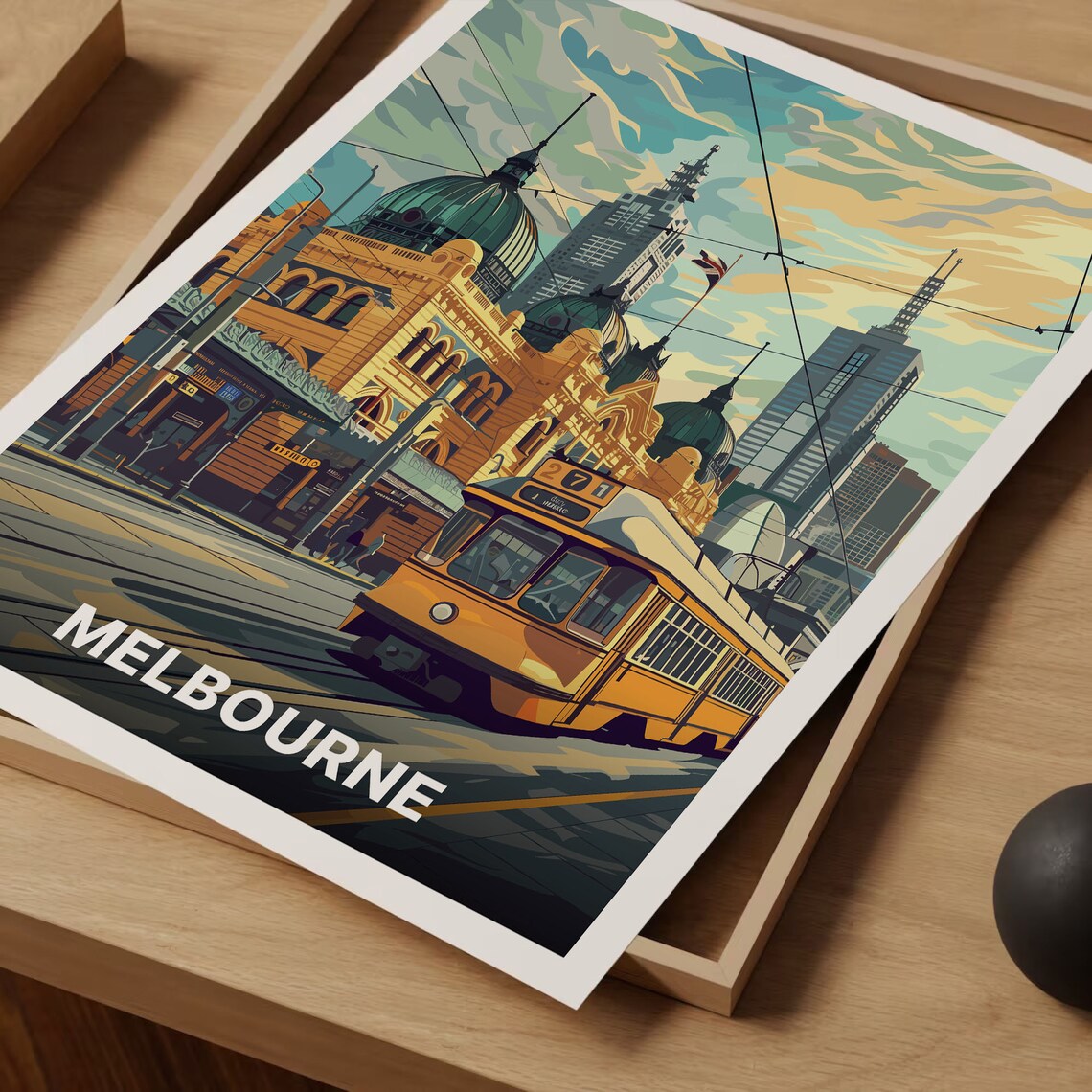 Melbourne Australia Vintage Tram City Landmark Retro Travel Poster - Image 3