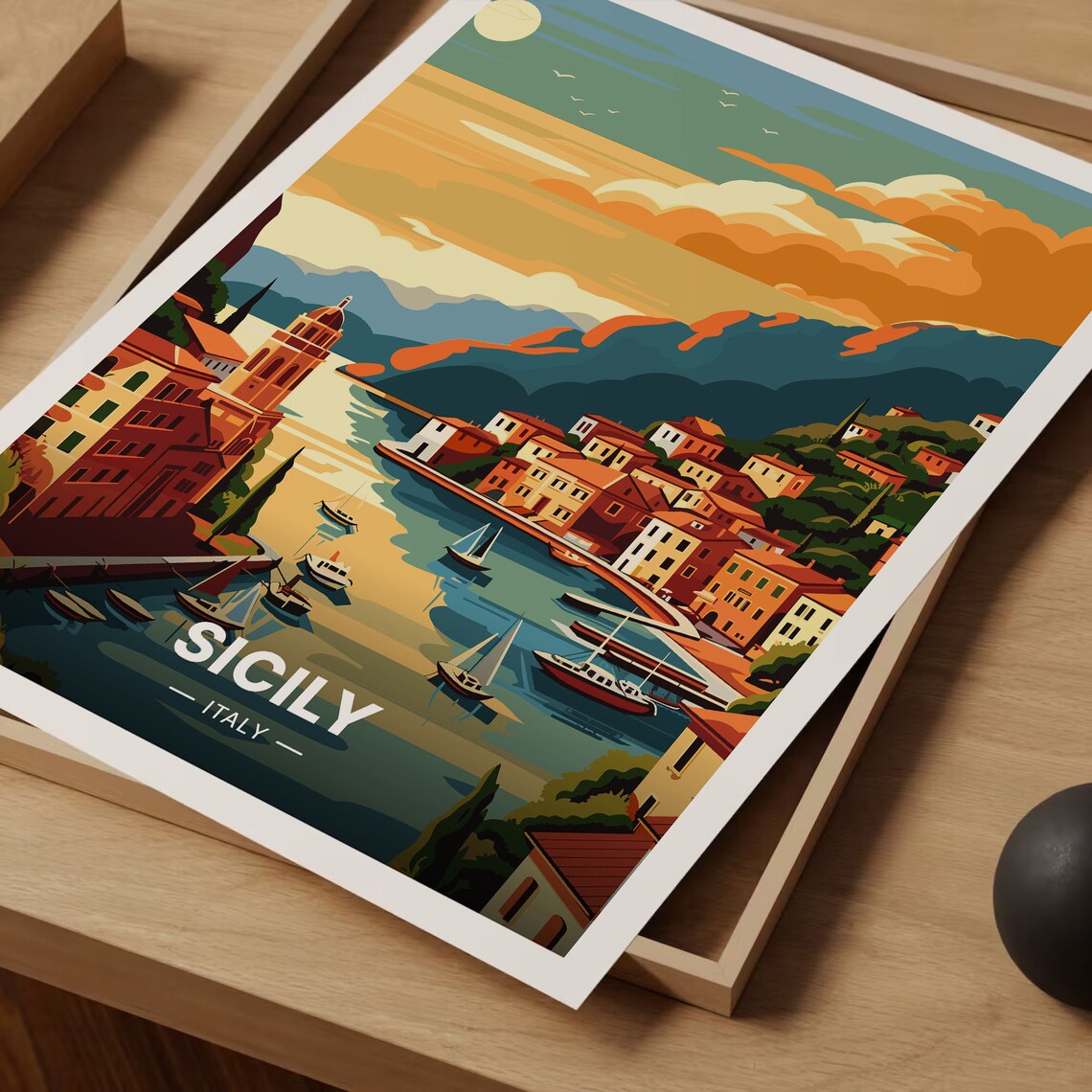Sicily Travel Poster, Italy Landscape Art Print - Image 3