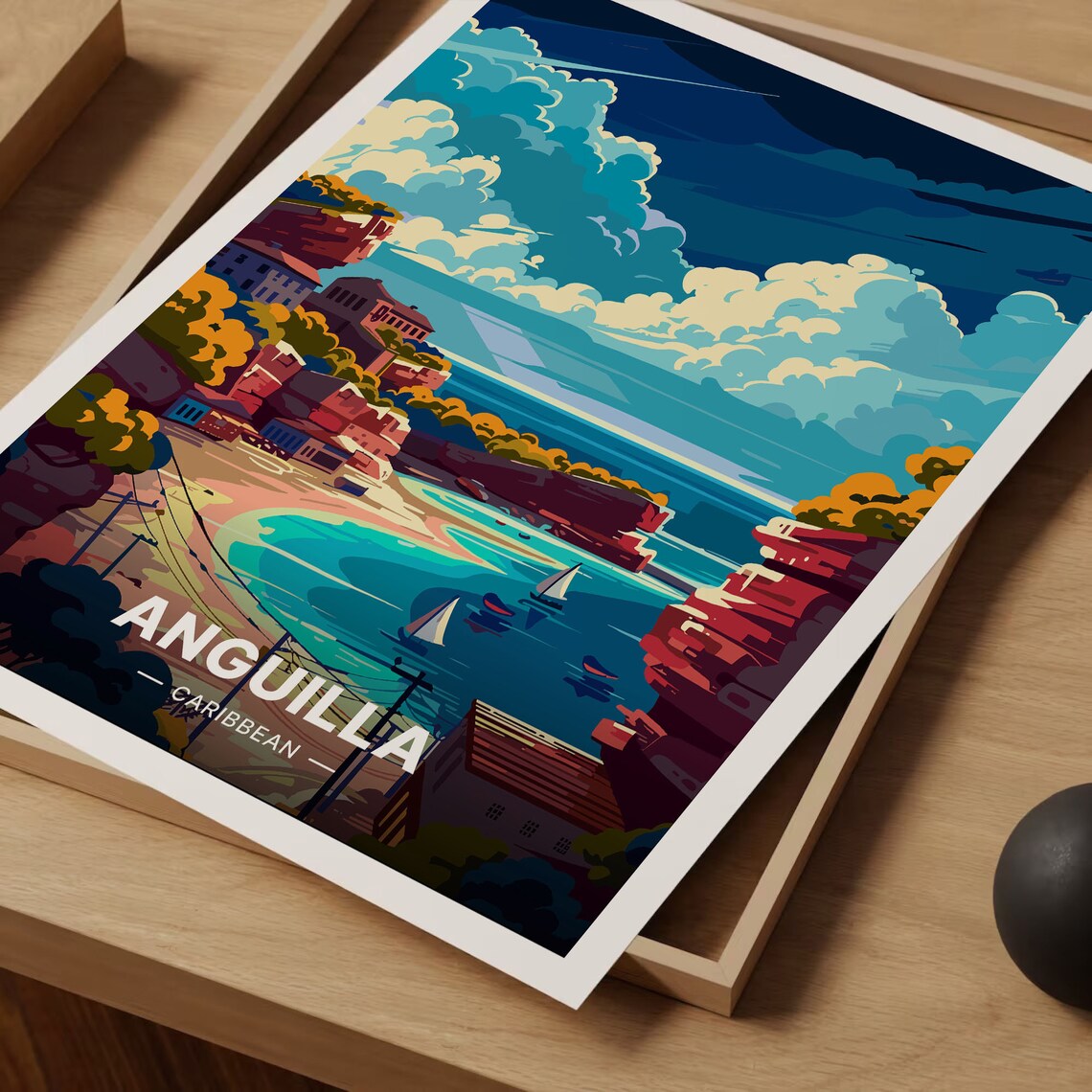 Anguilla Caribbean Travel Poster, Beach Scene Art Print - Image 3