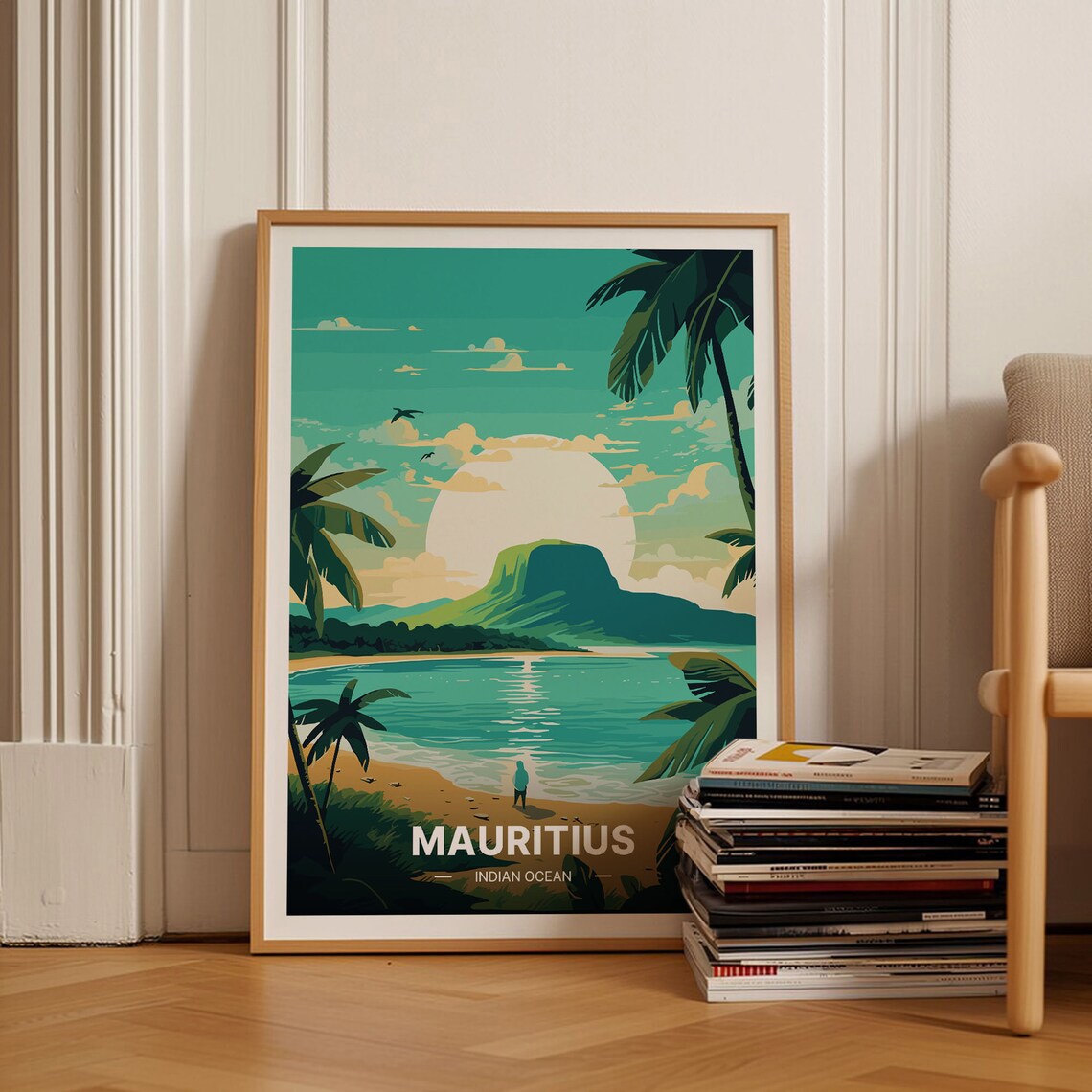 Mauritius Indian Ocean Sunset Beach Palm Island Paradise Travel Poster