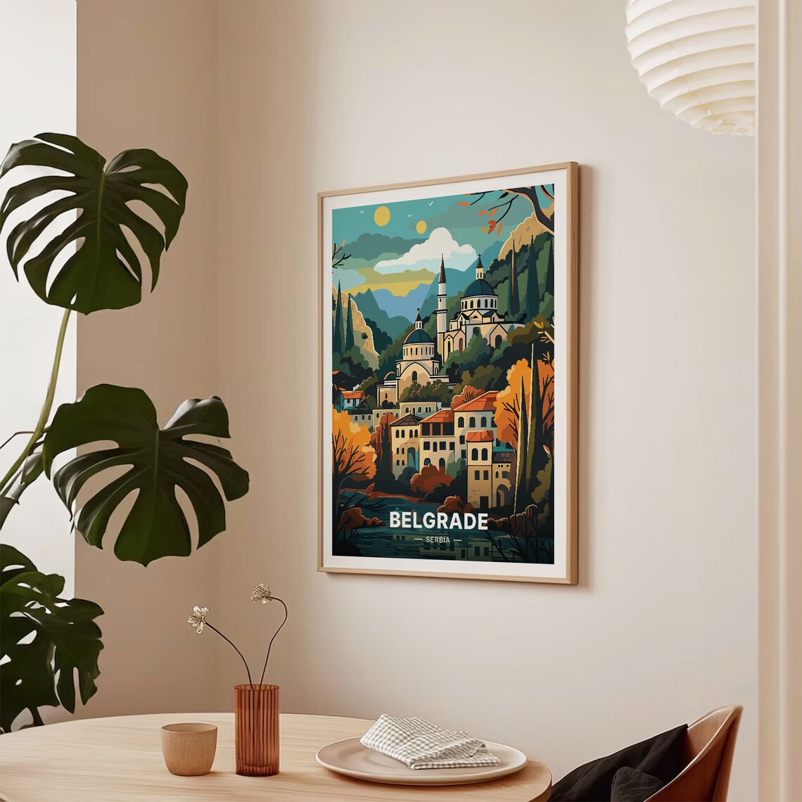 Belgrade Serbia Domed Church Old Town Rooftops Travel Poster Art - Image 2