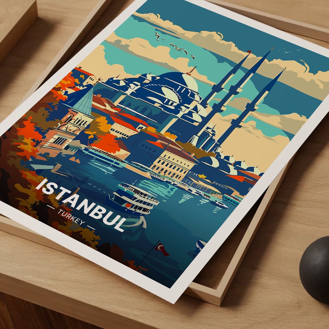 Istanbul Skyline Travel Poster, Cityscape Art Print - Image 3