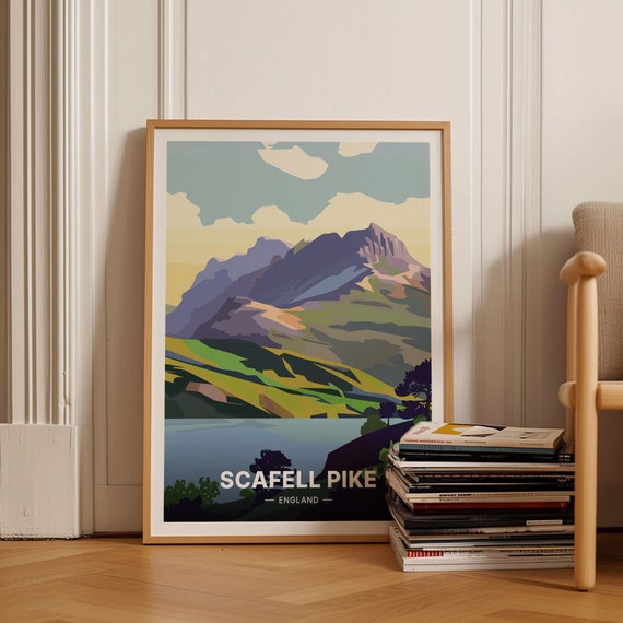 Scafell Pike England Mountain Lake Landscape Retro Travel Poster