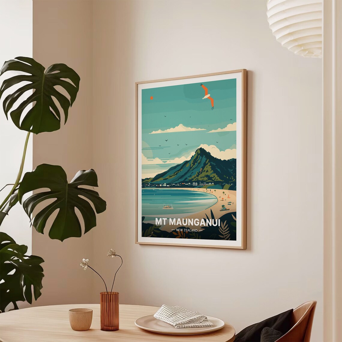 Mt Maunganui New Zealand Vintage Travel Poster Beach Mountain Art - Image 2