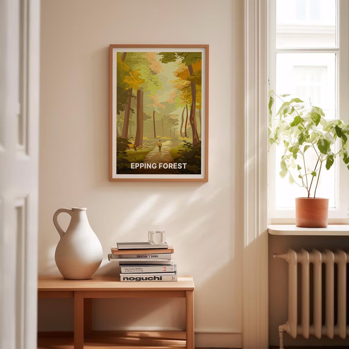 Epping Forest Sunlit Woodland Path Walker Autumn Trees Poster - Image 4
