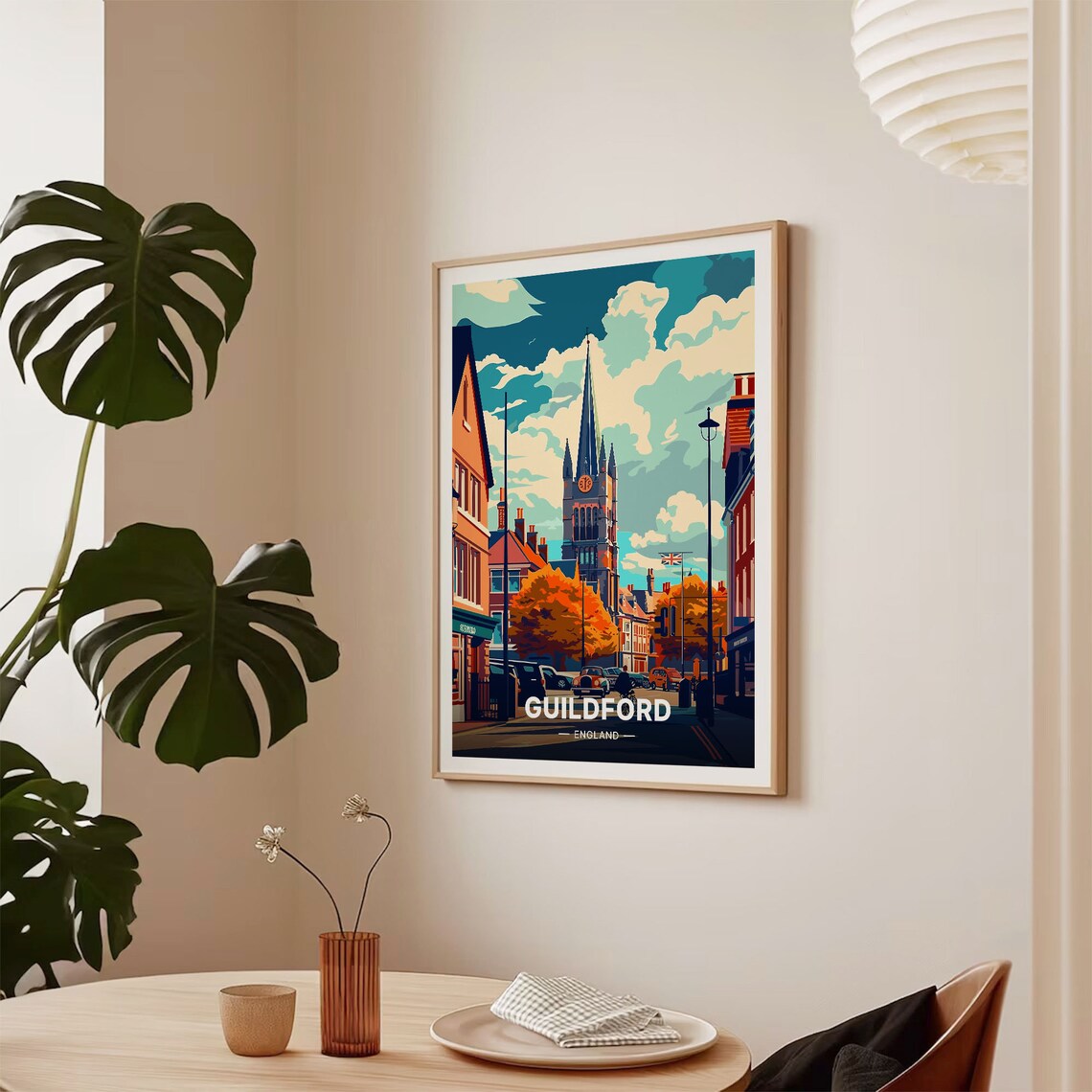 Guildford England Church Spire High Street Autumn Illustrated Poster - Image 2