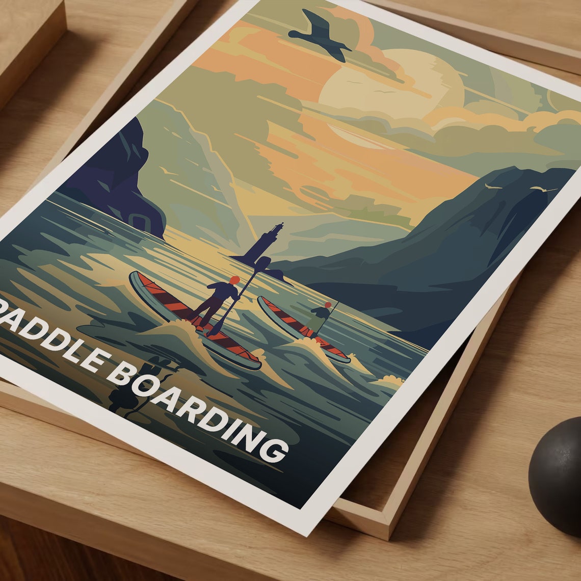 Paddle Boarding Sunset Cliffs Lighthouse Adventure Travel Poster - Image 3
