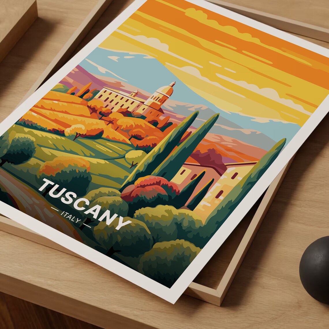 Tuscany Italy Villa Sunset Cypress Hills Golden Travel Poster - Image 3