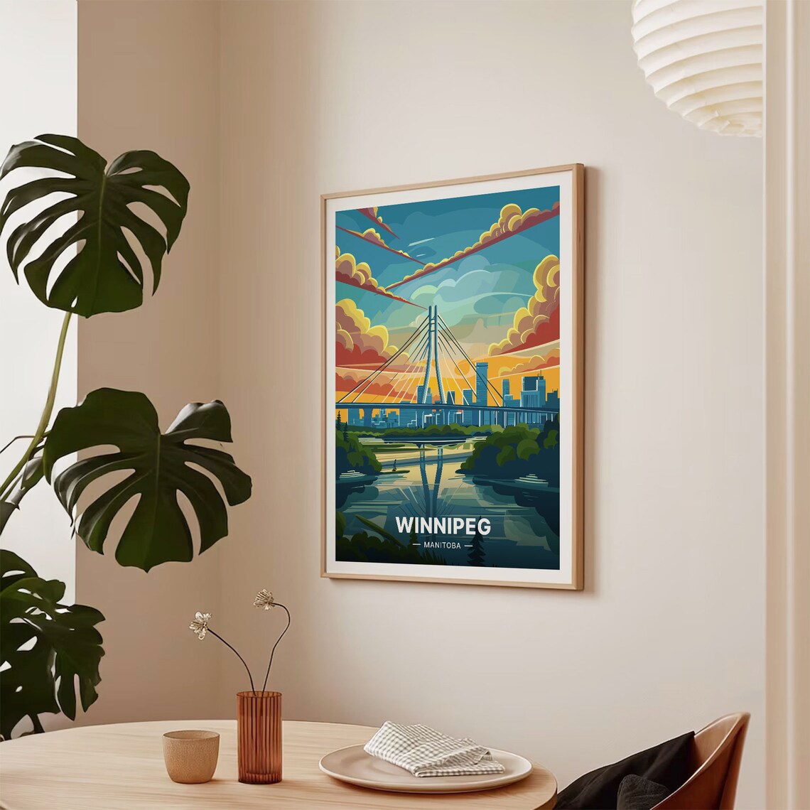 Winnipeg Manitoba Cable Stayed Bridge Skyline Sunset Travel Poster - Image 2