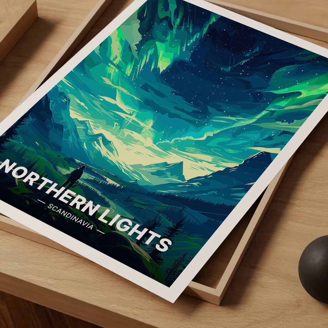 Northern Lights Poster Scandinavia Aurora Mountain Night Sky Art - Image 3