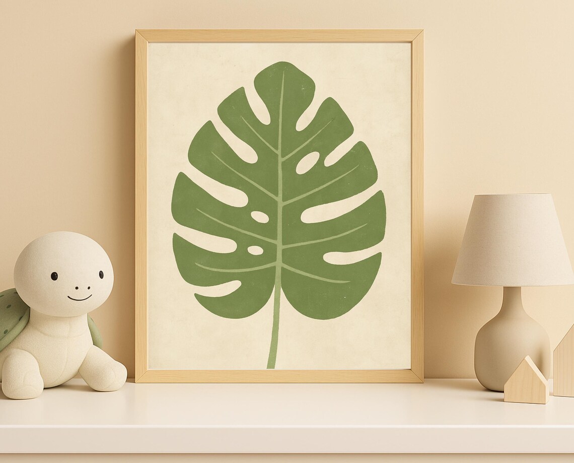 Monstera Leaf Minimal Green Botanical Nursery Baby Room Kids Room Poster